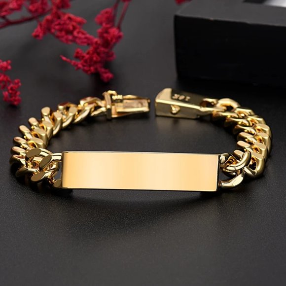 Awesome Men's Large I.D Style Bracelet Stamped 18k Gold - Picture 3 of 3